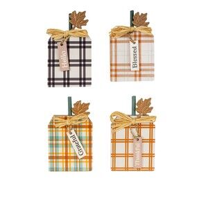 Grateful Hello Blessed Thankful Wooden Pumpkin Thanksgiving Tabletop Decor NEW